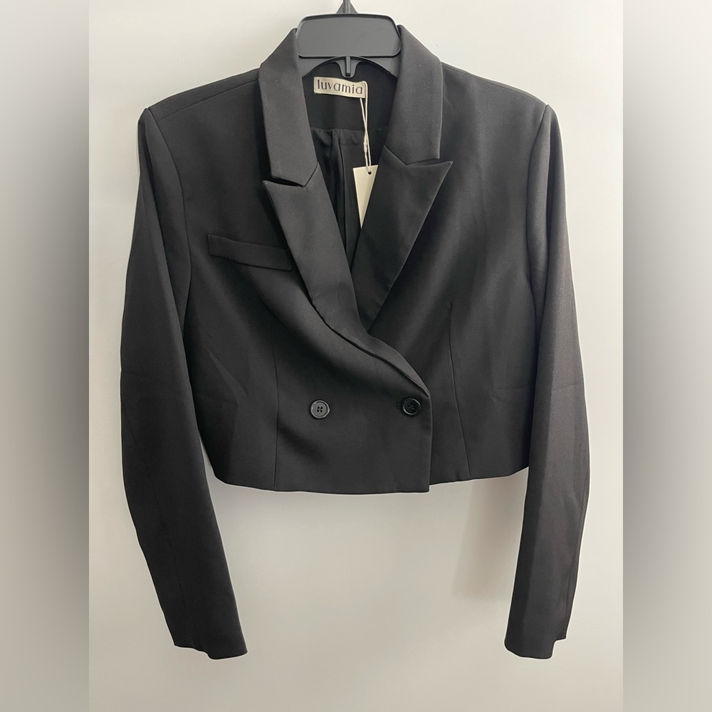 Luvamia Black Cropped Jacket Double Breasted Women's Size Medium NEW